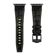 For Apple Watch Series 3 38mm Crocodile Texture Liquid Silicone Watch Band(Black Yellow Black)