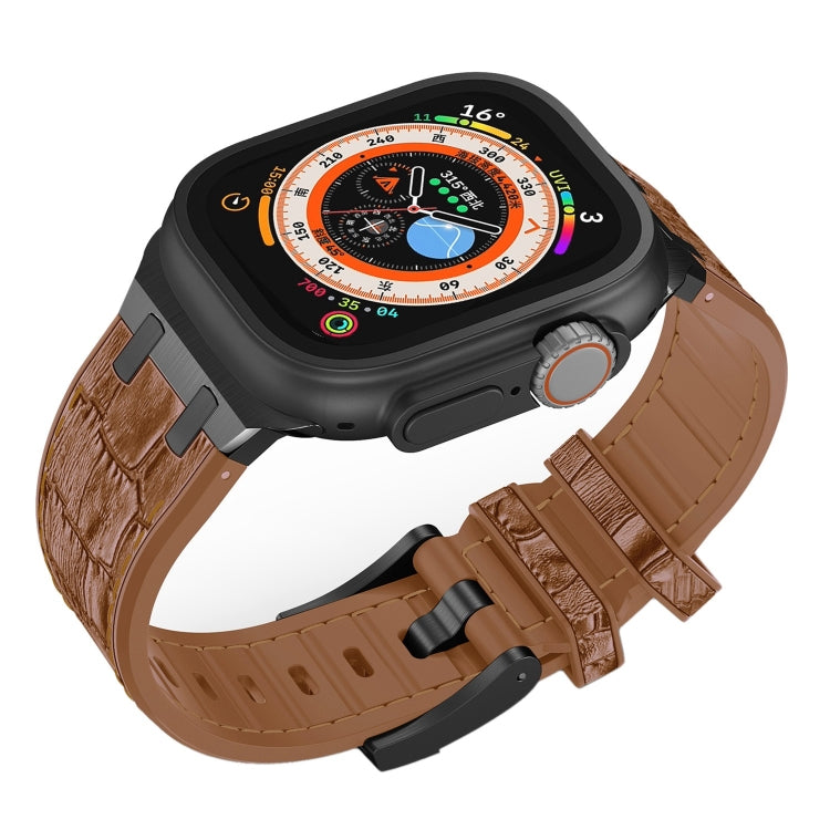 For Apple Watch Series 2 42mm Crocodile Texture Liquid Silicone Watch Band(Black Yellow Brown)