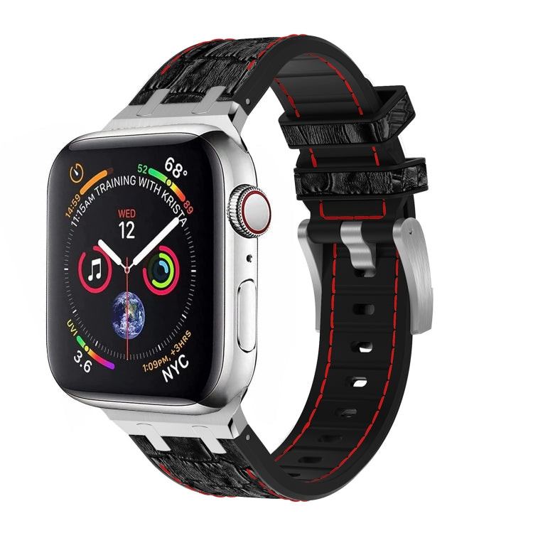 For Apple Watch Series 2 42mm Crocodile Texture Liquid Silicone Watch Band(Silver Yellow Black)