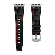 For Apple Watch Series 2 42mm Crocodile Texture Liquid Silicone Watch Band(Silver Yellow Black)