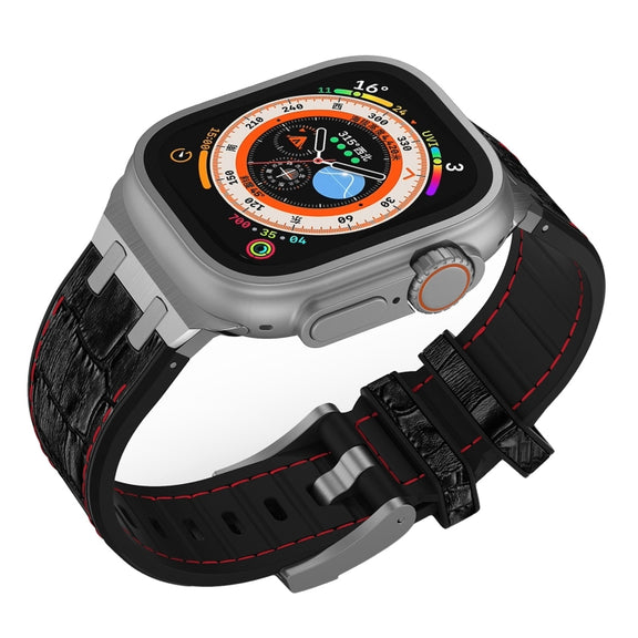 For Apple Watch Series 2 42mm Crocodile Texture Liquid Silicone Watch Band(Silver Yellow Black)