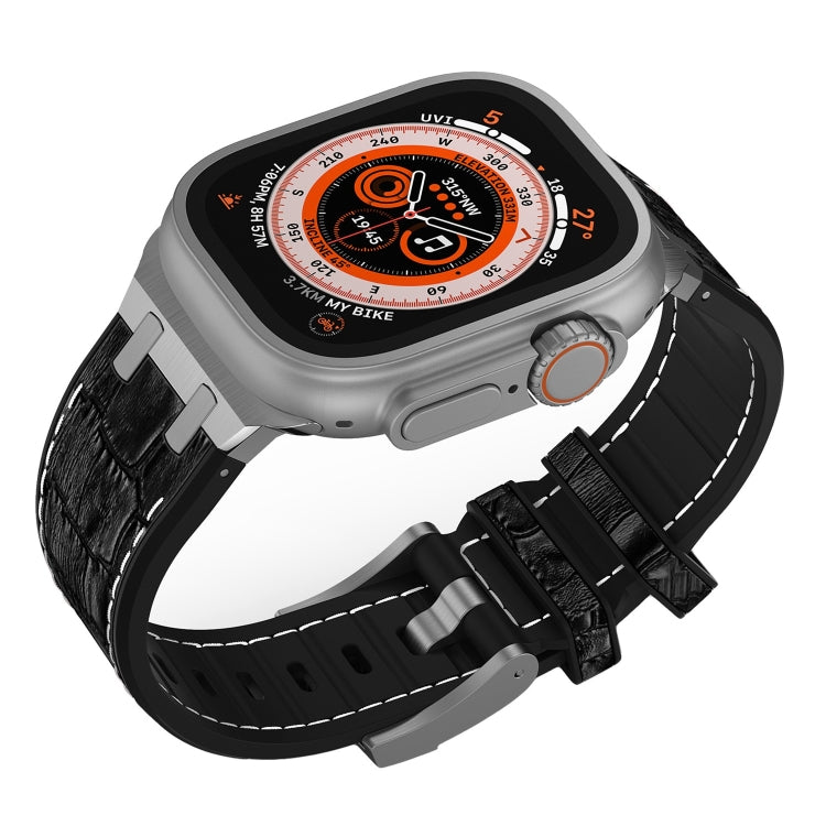 For Apple Watch 42mm Crocodile Texture Liquid Silicone Watch Band(Silver White Black)
