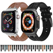 For Apple Watch SE 2023 44mm Crocodile Texture Liquid Silicone Watch Band(Black Deep Green)
