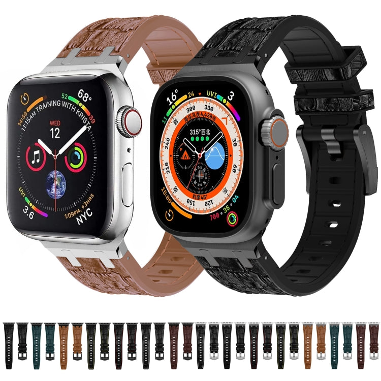 For Apple Watch 38mm Crocodile Texture Liquid Silicone Watch Band(Silver Red Black)