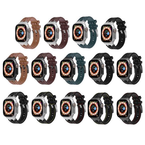 For Apple Watch SE 2022 40mm Crocodile Texture Liquid Silicone Watch Band(Black White Black)