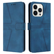 For iPhone 16 Pro Triangle Solid Color Leather Phone Case(Blue)