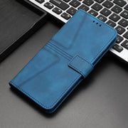 For iPhone 16 Plus Triangle Solid Color Leather Phone Case(Blue)