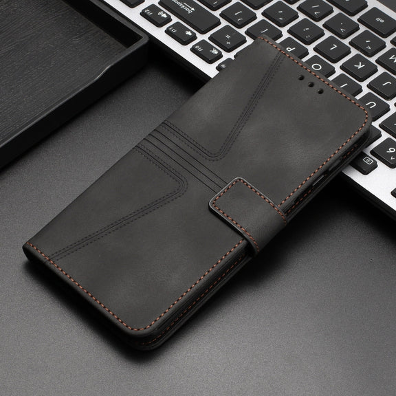 For iPhone 16 Triangle Solid Color Leather Phone Case(Black)