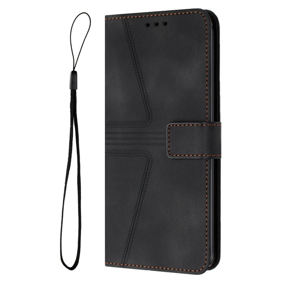 For iPhone 16 Triangle Solid Color Leather Phone Case(Black)