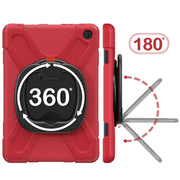 For Amazon Kindle Fire HD10 2023 Silicone Hybrid PC Tablet Case with Holder & Shoulder Strap(Red)