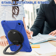 For Amazon Kindle Fire HD10 2023 Silicone Hybrid PC Tablet Case with Holder & Shoulder Strap(Blue)