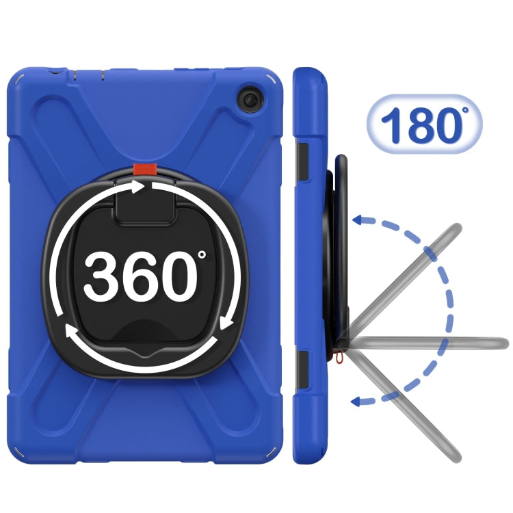 For Amazon Kindle Fire HD10 2023 Silicone Hybrid PC Tablet Case with Holder & Shoulder Strap(Blue)