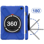 For Amazon Kindle Fire HD10 2023 Silicone Hybrid PC Tablet Case with Holder & Shoulder Strap(Blue)