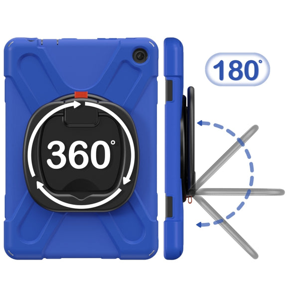 For Amazon Kindle Fire HD10 2023 Silicone Hybrid PC Tablet Case with Holder & Shoulder Strap(Blue)