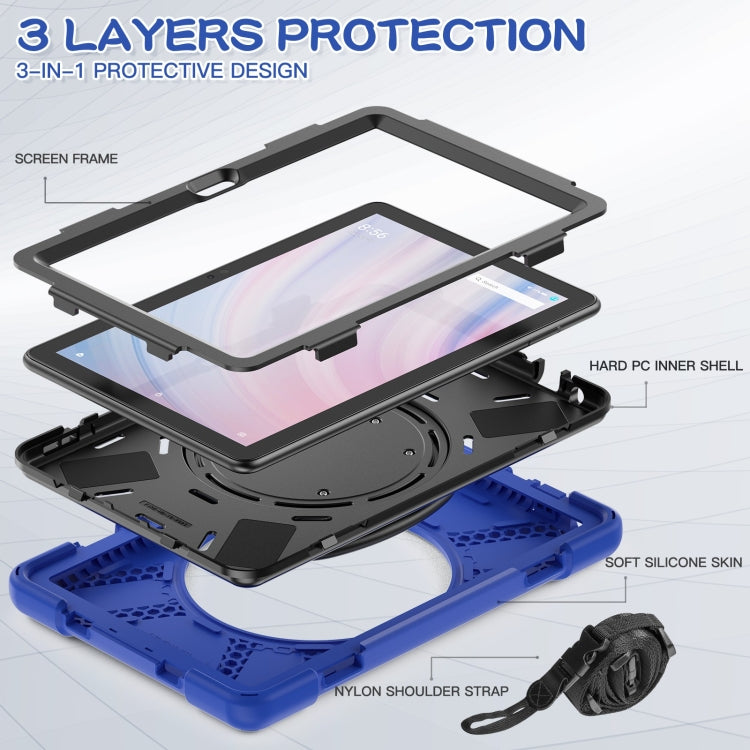 For Amazon Kindle Fire HD10 2023 Silicone Hybrid PC Tablet Case with Holder & Shoulder Strap(Blue)