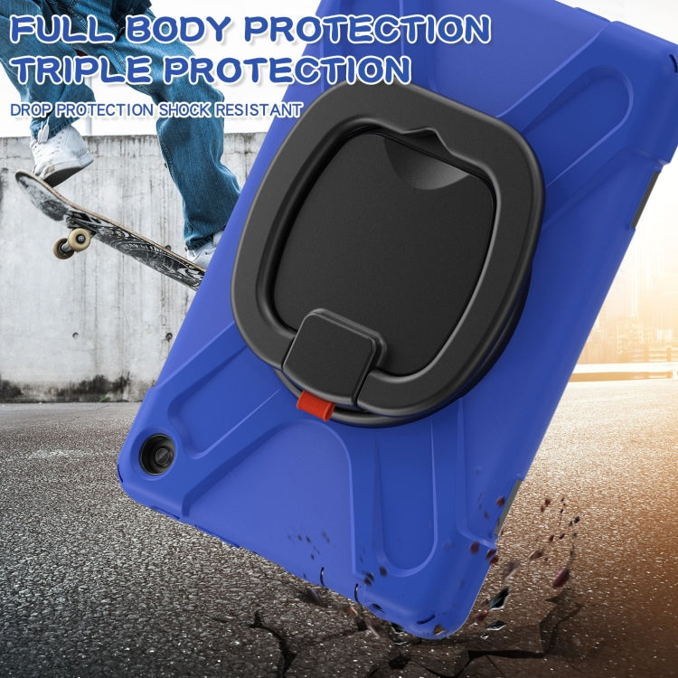 For Amazon Kindle Fire HD10 2023 Silicone Hybrid PC Tablet Case with Holder & Shoulder Strap(Blue)