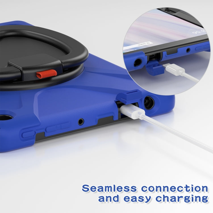 For Amazon Kindle Fire HD10 2023 Silicone Hybrid PC Tablet Case with Holder & Shoulder Strap(Blue)