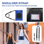 For Amazon Kindle Fire HD10 2023 Silicone Hybrid PC Tablet Case with Holder & Shoulder Strap(Blue)