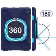 For Amazon Kindle Fire HD10 2023 Silicone Hybrid PC Tablet Case with Holder & Shoulder Strap(Navy Blue)
