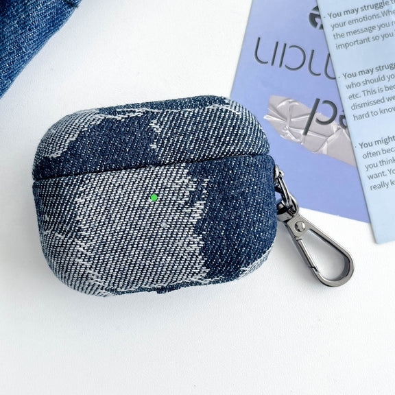 For AirPods Pro 2 Stitching Denim Cloth Bluetooth Earphone Protective Case(Dark Color Lightning)