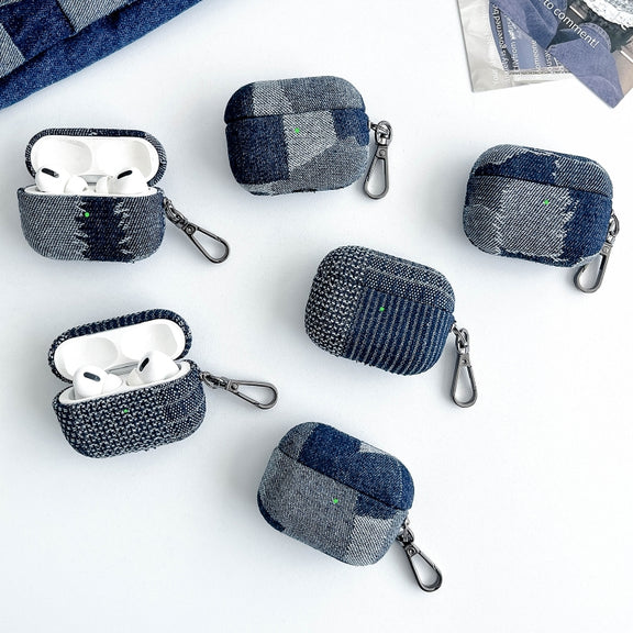 For AirPods 3 Stitching Denim Cloth Bluetooth Earphone Protective Case(Dark Color Irregular)