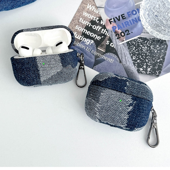 For AirPods Pro Stitching Denim Cloth Bluetooth Earphone Protective Case(Light Color Irregular)