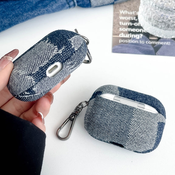 For AirPods 3 Stitching Denim Cloth Bluetooth Earphone Protective Case(Rhombus)
