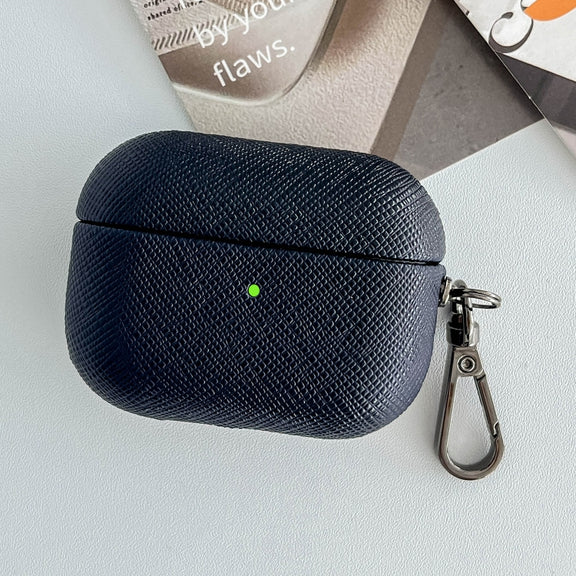 For AirPods Pro Cross Texture PU Leather Bluetooth Earphone Protective Case(Dark Blue)