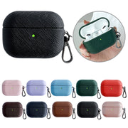 For AirPods 3 Cross Texture PU Leather Bluetooth Earphone Protective Case(Dark Blue)