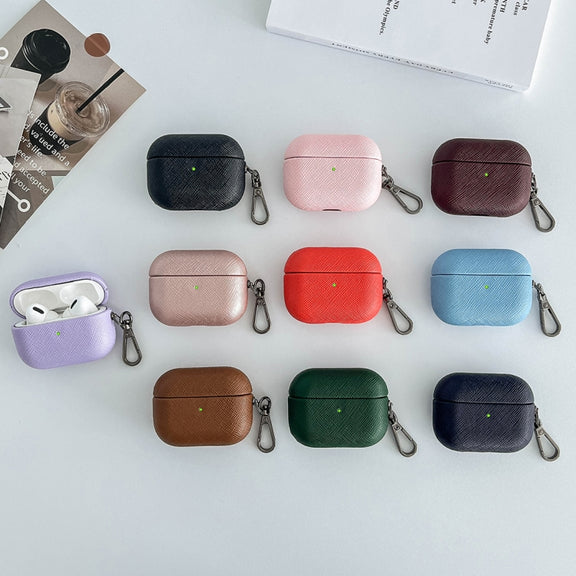 For AirPods Pro 2 Cross Texture PU Leather Bluetooth Earphone Protective Case(Sky Blue)