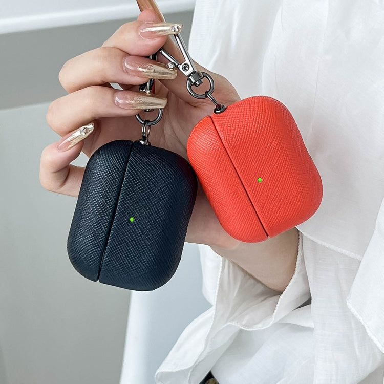 For AirPods Pro Cross Texture PU Leather Bluetooth Earphone Protective Case(Dark Blue)