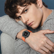 For Samsung Galaxy Watch 6 Magnetic Black Buckle Leather Silicone Watch Band(Orange)