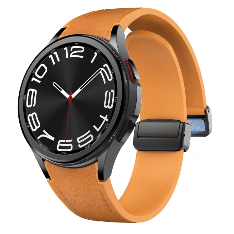 For Samsung Galaxy Watch 6 Magnetic Black Buckle Leather Silicone Watch Band(Light Brown)