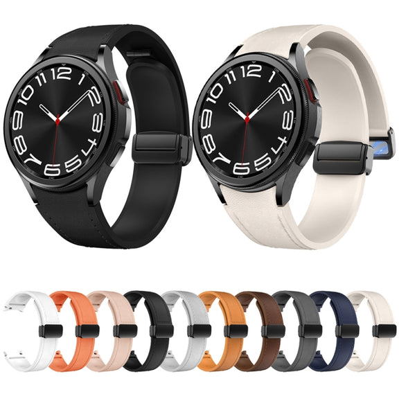 For Samsung Galaxy Watch 6 Magnetic Black Buckle Leather Silicone Watch Band(Starlight)