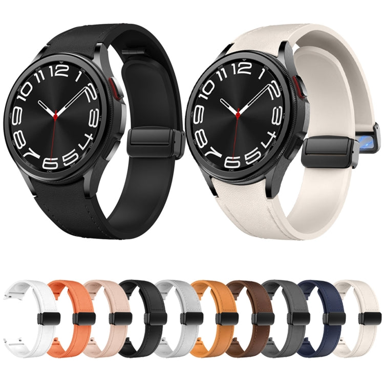 For Samsung Galaxy Watch 6 Magnetic Black Buckle Leather Silicone Watch Band(Light Brown)