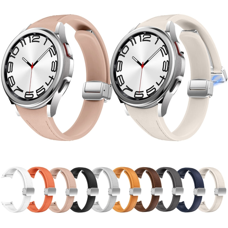 For Samsung Galaxy Watch 6 Slim Magnetic Silver Buckle Leather Silicone Watch Band(Starlight)