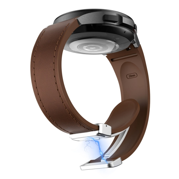 For Samsung Galaxy Watch 6 Magnetic Silver Buckle Leather Silicone Watch Band(Dark Brown)