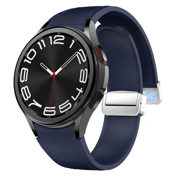 For Samsung Galaxy Watch 6 Magnetic Silver Buckle Leather Silicone Watch Band(Midnight Blue)