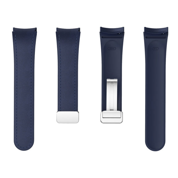 For Samsung Galaxy Watch 6 Magnetic Silver Buckle Leather Silicone Watch Band(Midnight Blue)