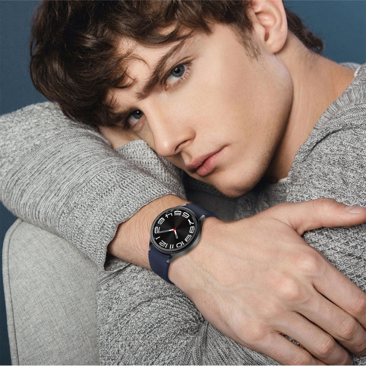 For Samsung Galaxy Watch 6 Magnetic Silver Buckle Leather Silicone Watch Band(Midnight Blue)