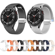 For Samsung Galaxy Watch 6 Magnetic Silver Buckle Leather Silicone Watch Band(Dark Brown)