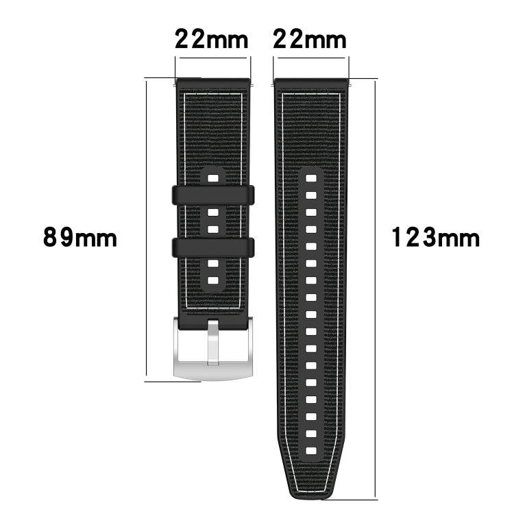 22mm Hybrid Nylon Braid Silicone Watch Band(Grey)