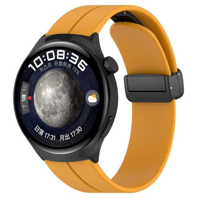 18mm Groove Folding Black Buckle Silicone Watch Band(Yellow)