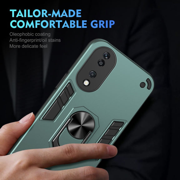 For Honor X7b Shockproof Metal Ring Holder Phone Case(Green)