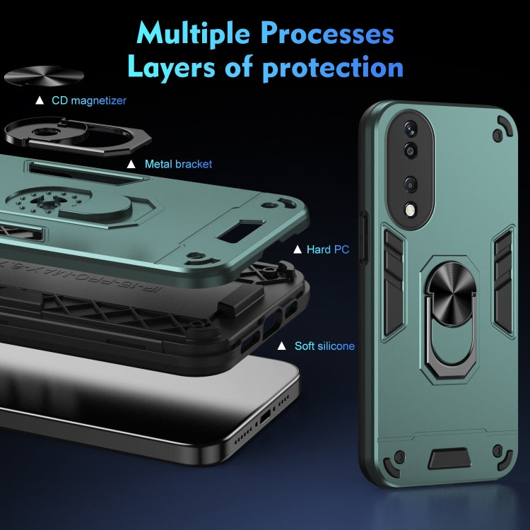 For Honor X7b Shockproof Metal Ring Holder Phone Case(Green)