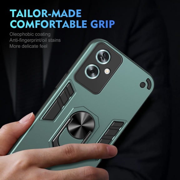For OPPO A79 5G Shockproof Metal Ring Holder Phone Case(Green)
