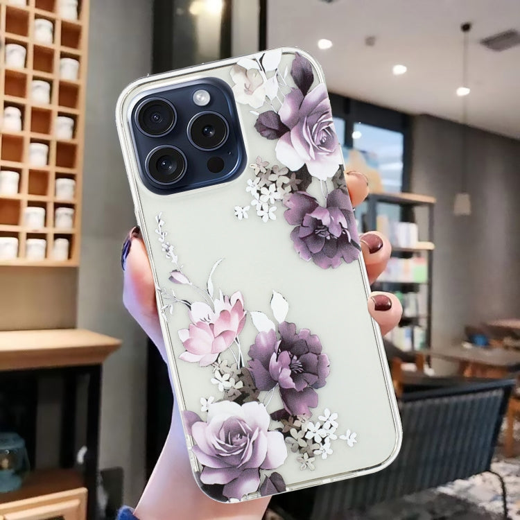 For iPhone 16 Pro Colorful Painting Pattern TPU Phone Case(Peony)