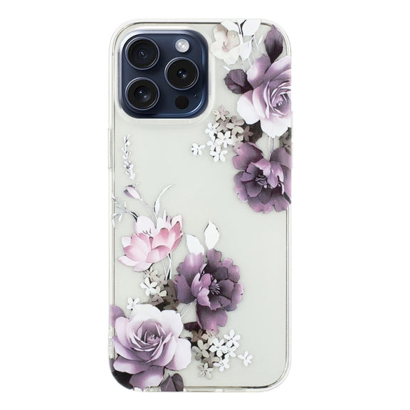 For iPhone 16 Pro Colorful Painting Pattern TPU Phone Case(Peony)