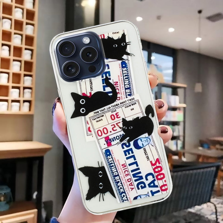 For iPhone 16 Pro Colorful Painting Pattern TPU Phone Case(Black Cat)