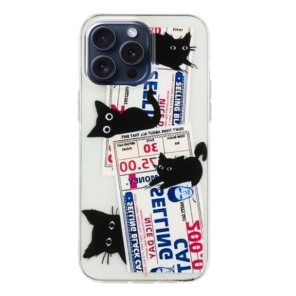 For iPhone 16 Pro Colorful Painting Pattern TPU Phone Case(Black Cat)